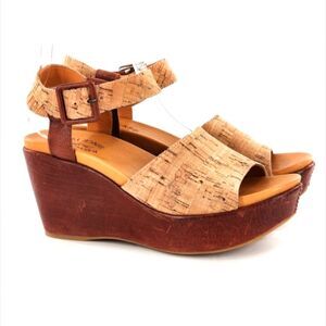 KORK-EASE Keirn Ankle Strap Platform Wedge Sandal Natural Cork Brown 8